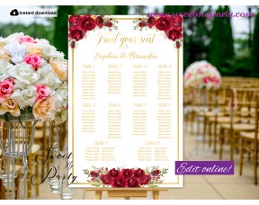 Red Roses Seating Chart template,Red Roses Wedding Seating Plan template,(16w)